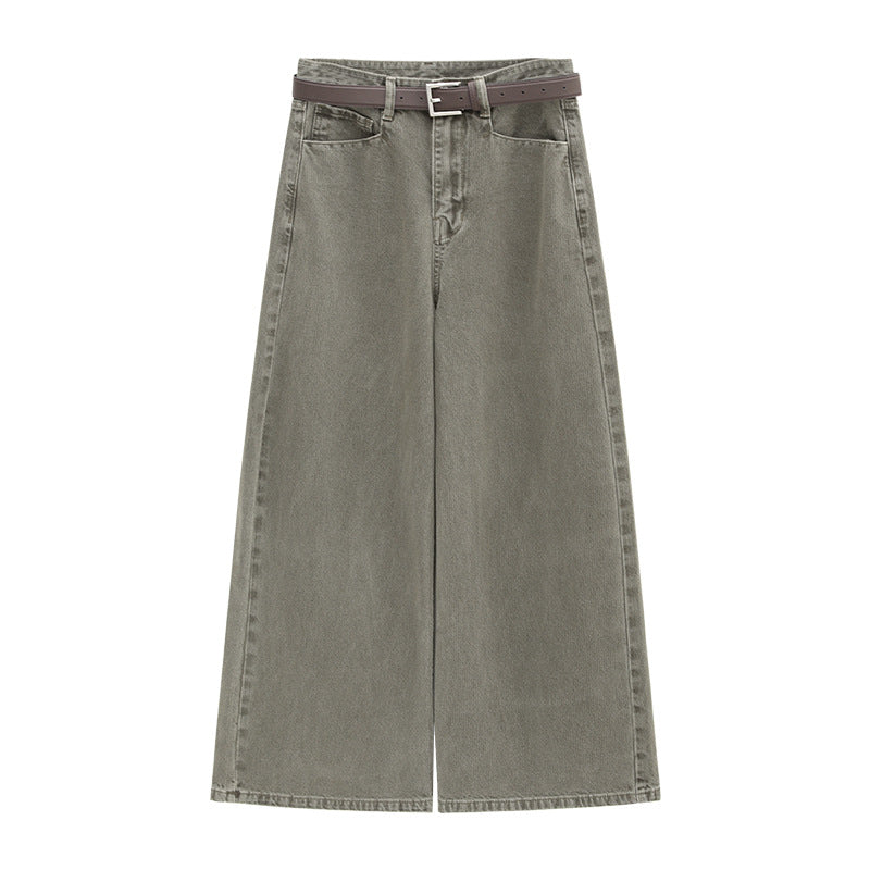 High-Waist Distressed Washed Wide-Leg Jeans