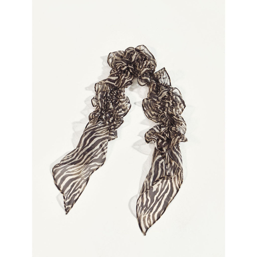 Pleated Design Vintage Style Leopard Print Silk Scarf