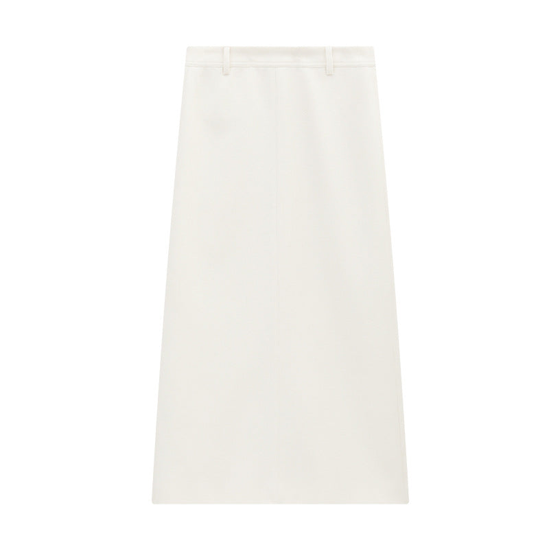 Hepburn Style Solid Color Straight Wool Skirt