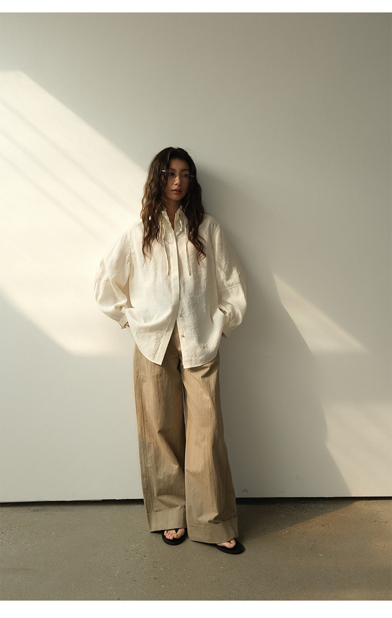 Long Rolled-Edge Straight-Leg Women's Pants