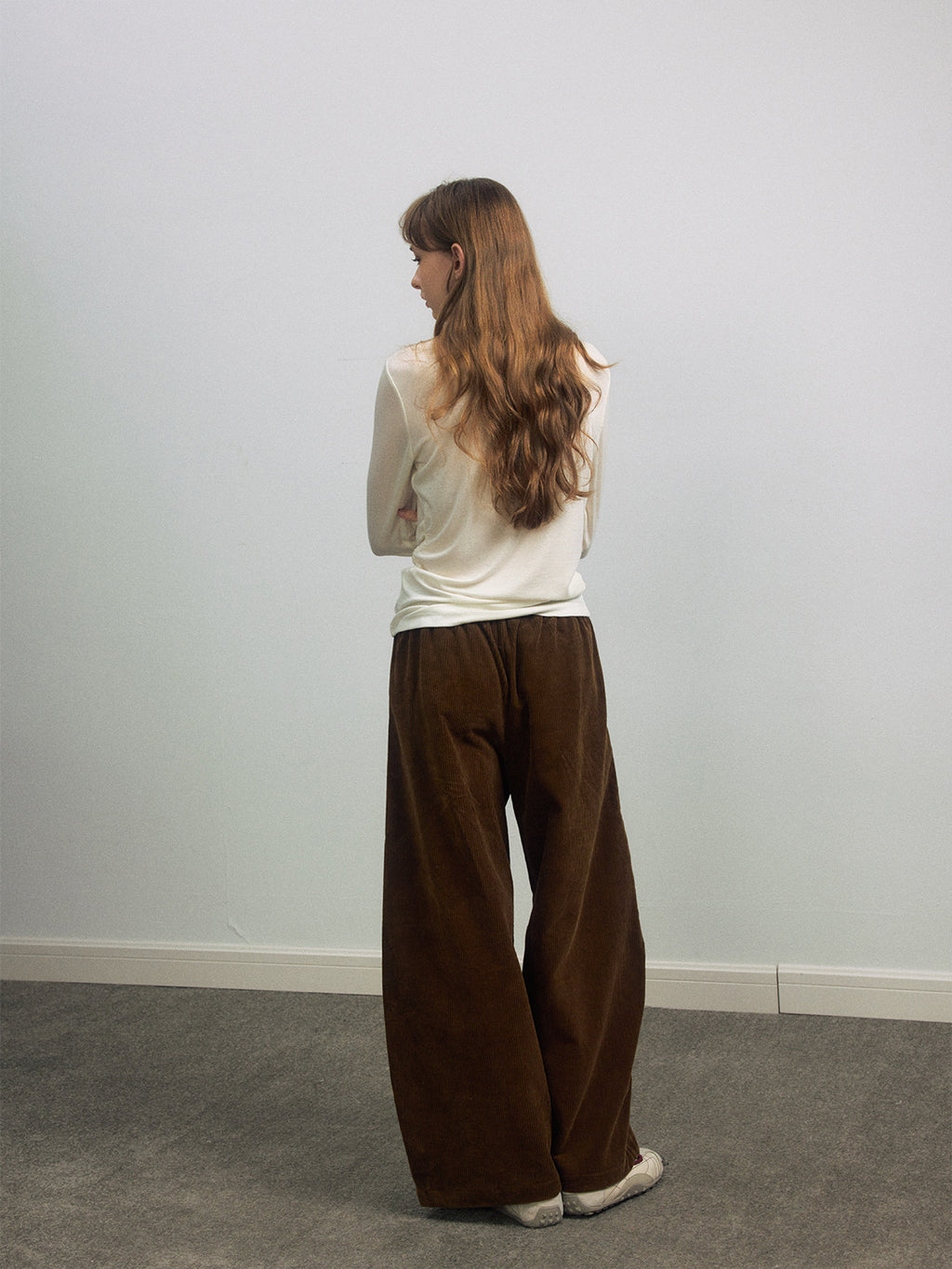 High Waist Lace-up Corduroy Long Pants
