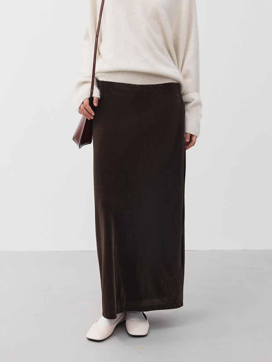 Soft Drape Velvet Straight Midi Skirt