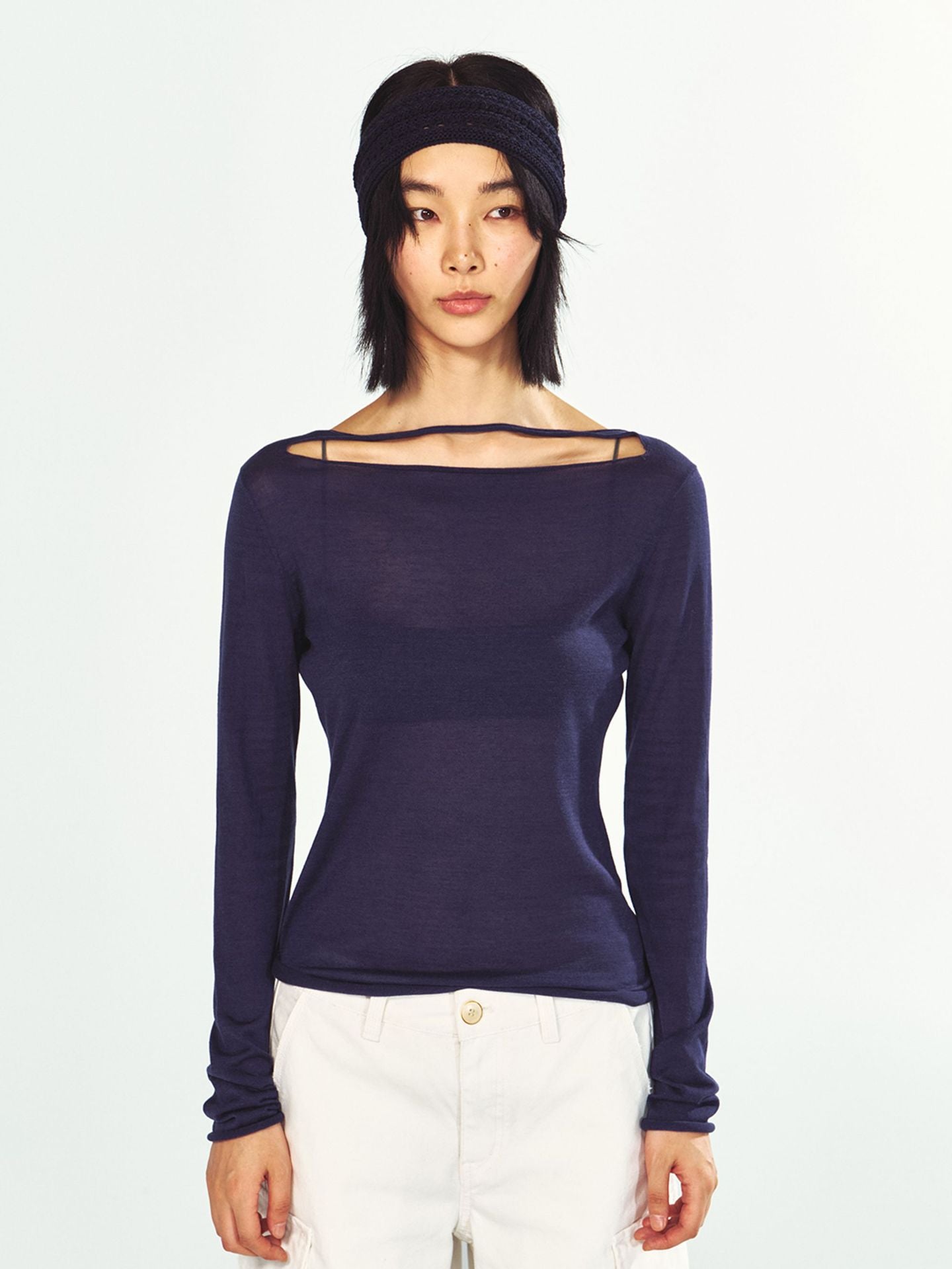 Open Front Cut Long-Sleeve Knit Top