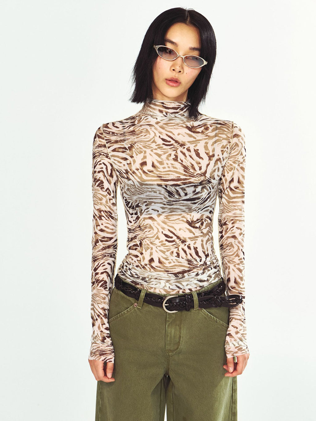 Vintage Style Print Mesh Base Layer Long-sleeve Top