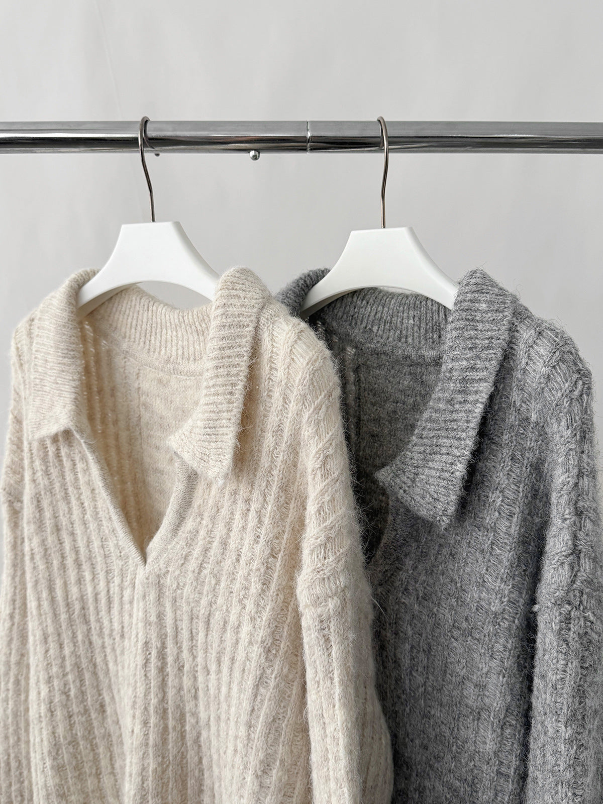 V-Neck Lapel Knit Warm Pullover Sweater