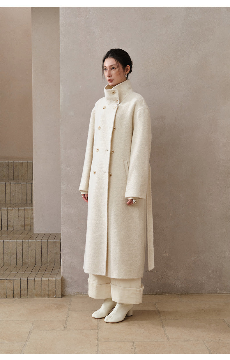 Double-Breasted Long Belt Double-Sided Alpaca Wool Cashmere Coat