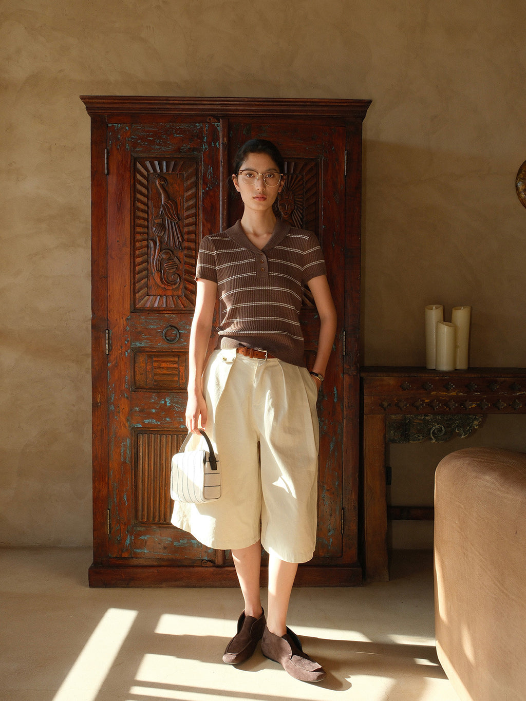 Striped V-Neck Polo Shirt