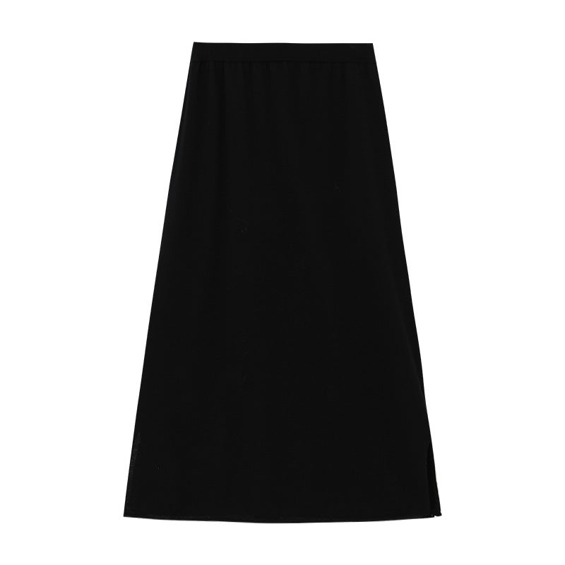 Straight Knit Midi Skirt with Side Slit