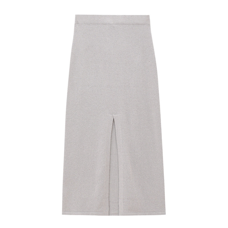 Front Slit High Waist Knit Mermaid Maxi Skirt