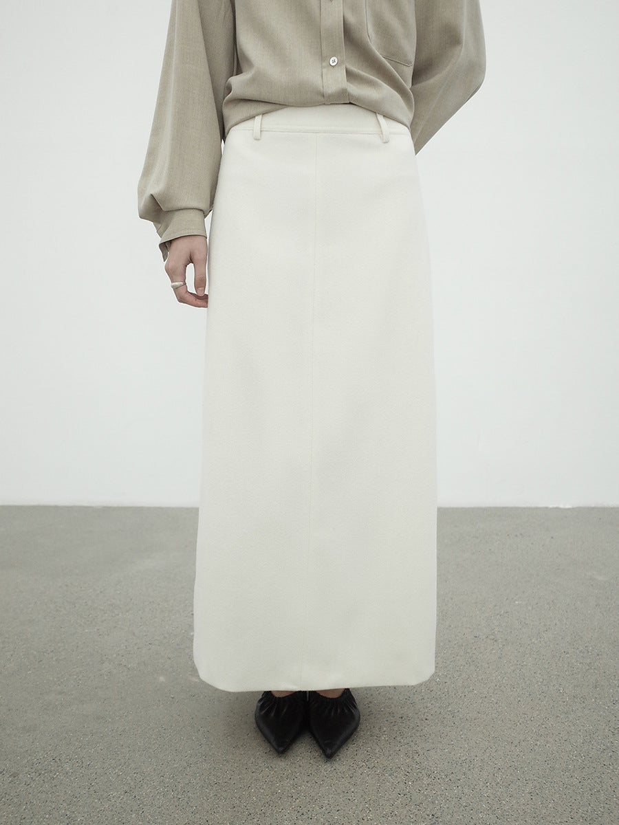 Hepburn Style Solid Color Straight Wool Skirt