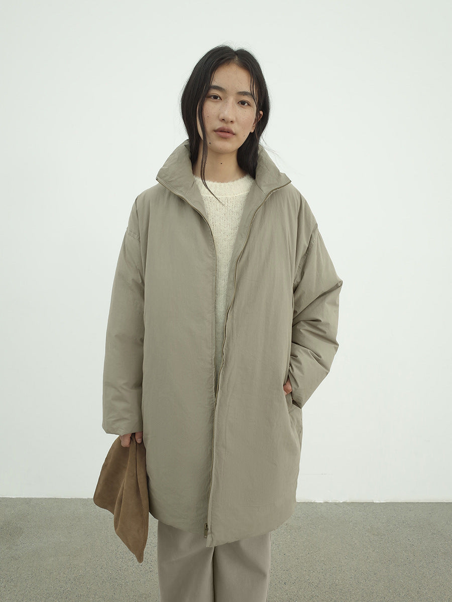 White Duck Down Warm-Locking Mid-Length Down Coat