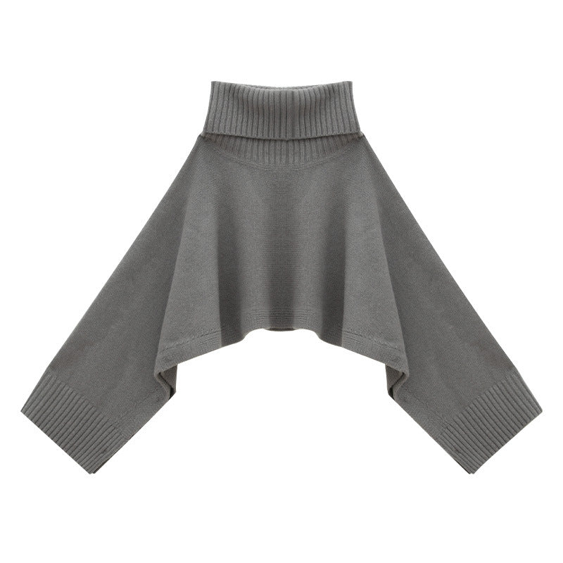 Cropped Oversized Turtleneck Wool Knit Sweater
