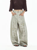 Stylish Flower Design Baggy Jeans