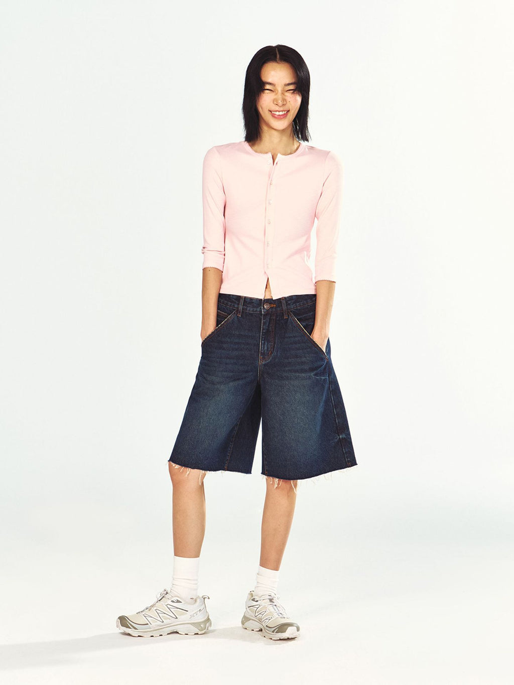 Three-quarter Sleeve Single-breasted Slim Fit Knit Top