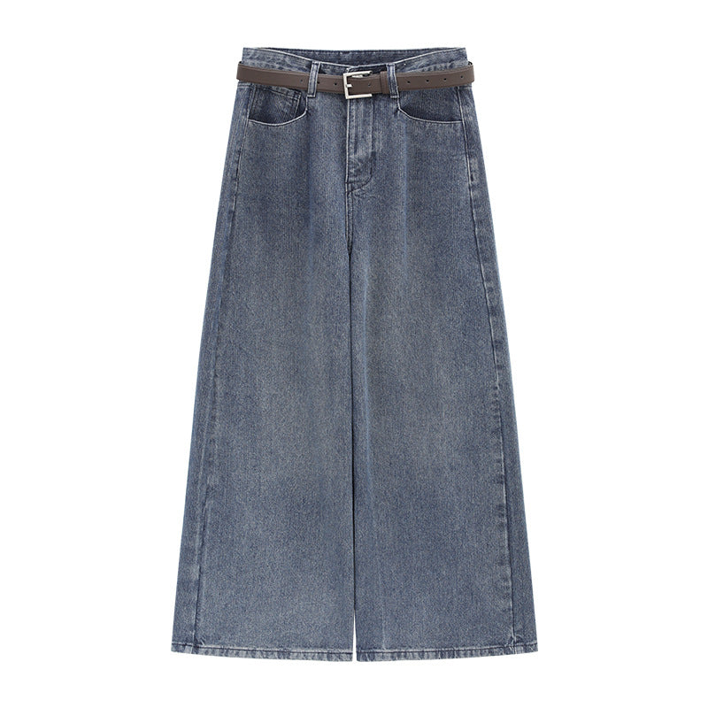 High-Waist Distressed Washed Wide-Leg Jeans