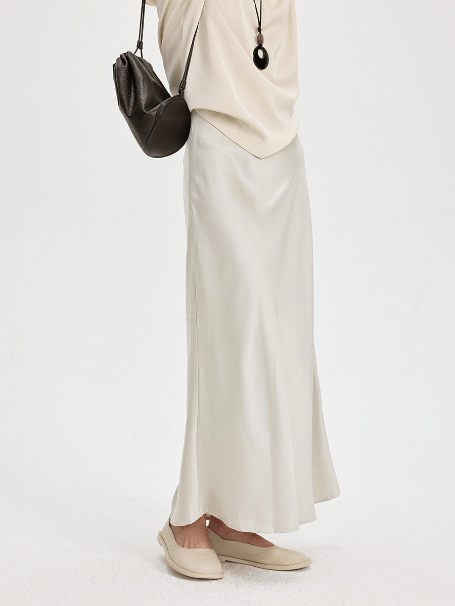 A-line drape Satin Maxi Skirt
