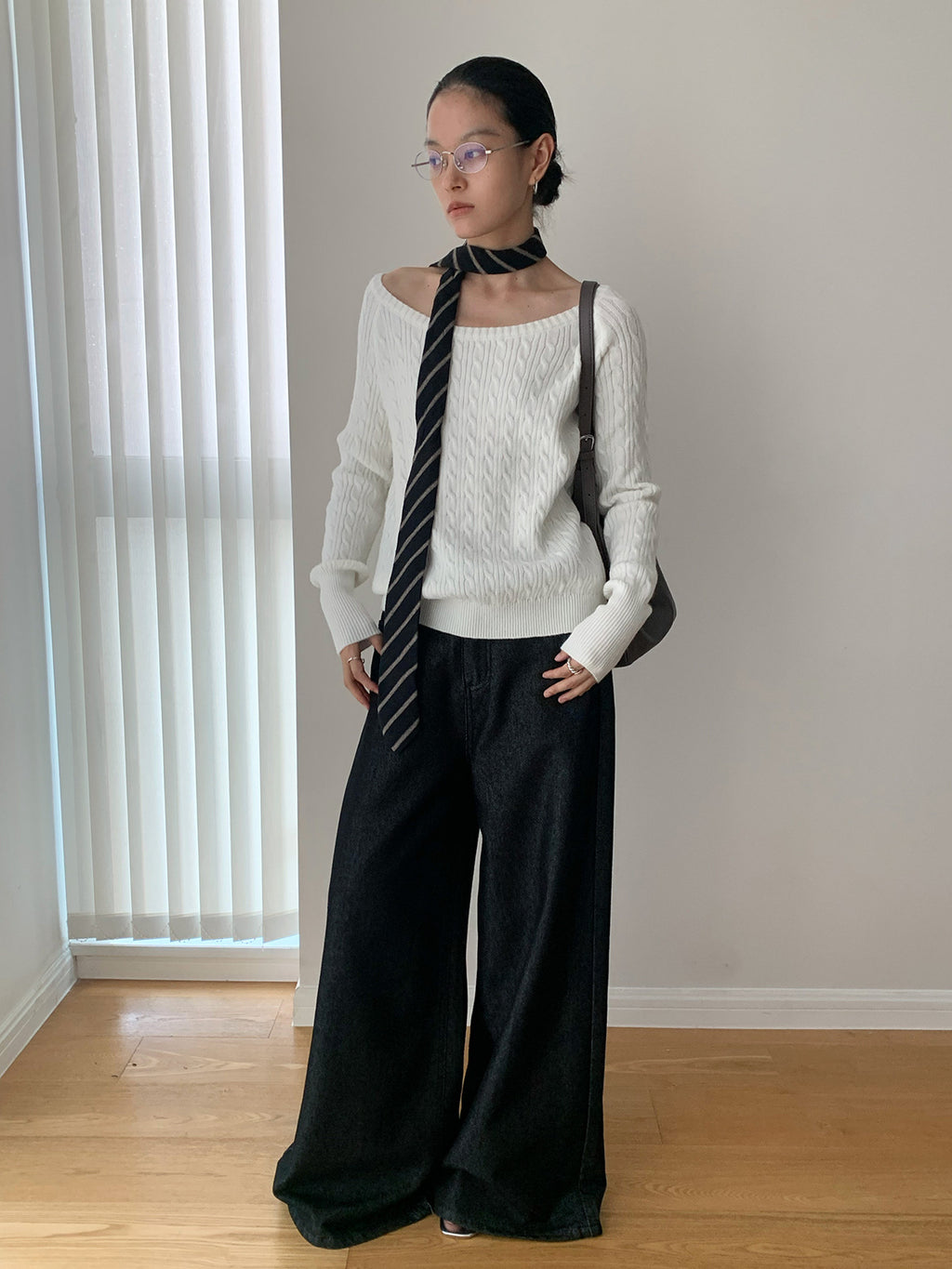 Boat Neck Off-Shoulder Knitted Sweater