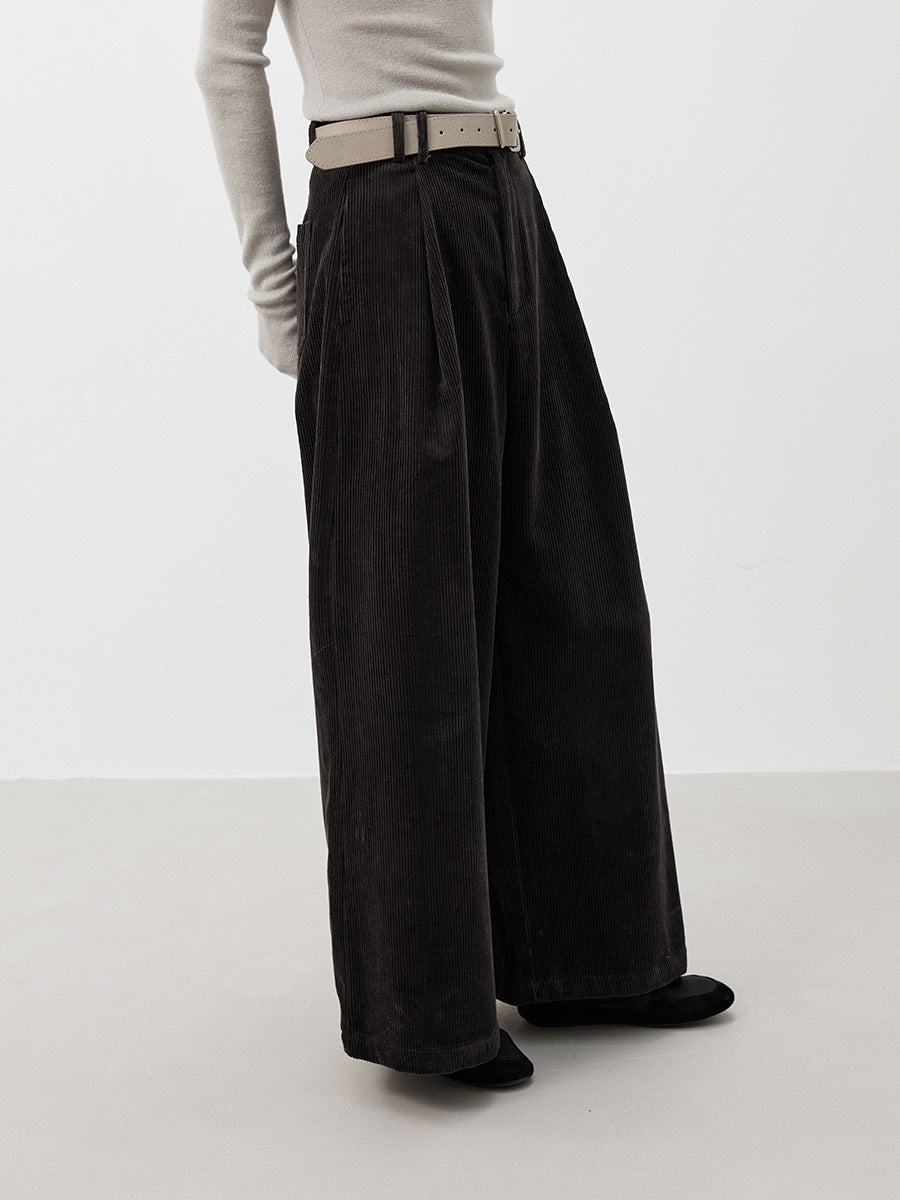 Corduroy Wide-Leg Pants with Belt