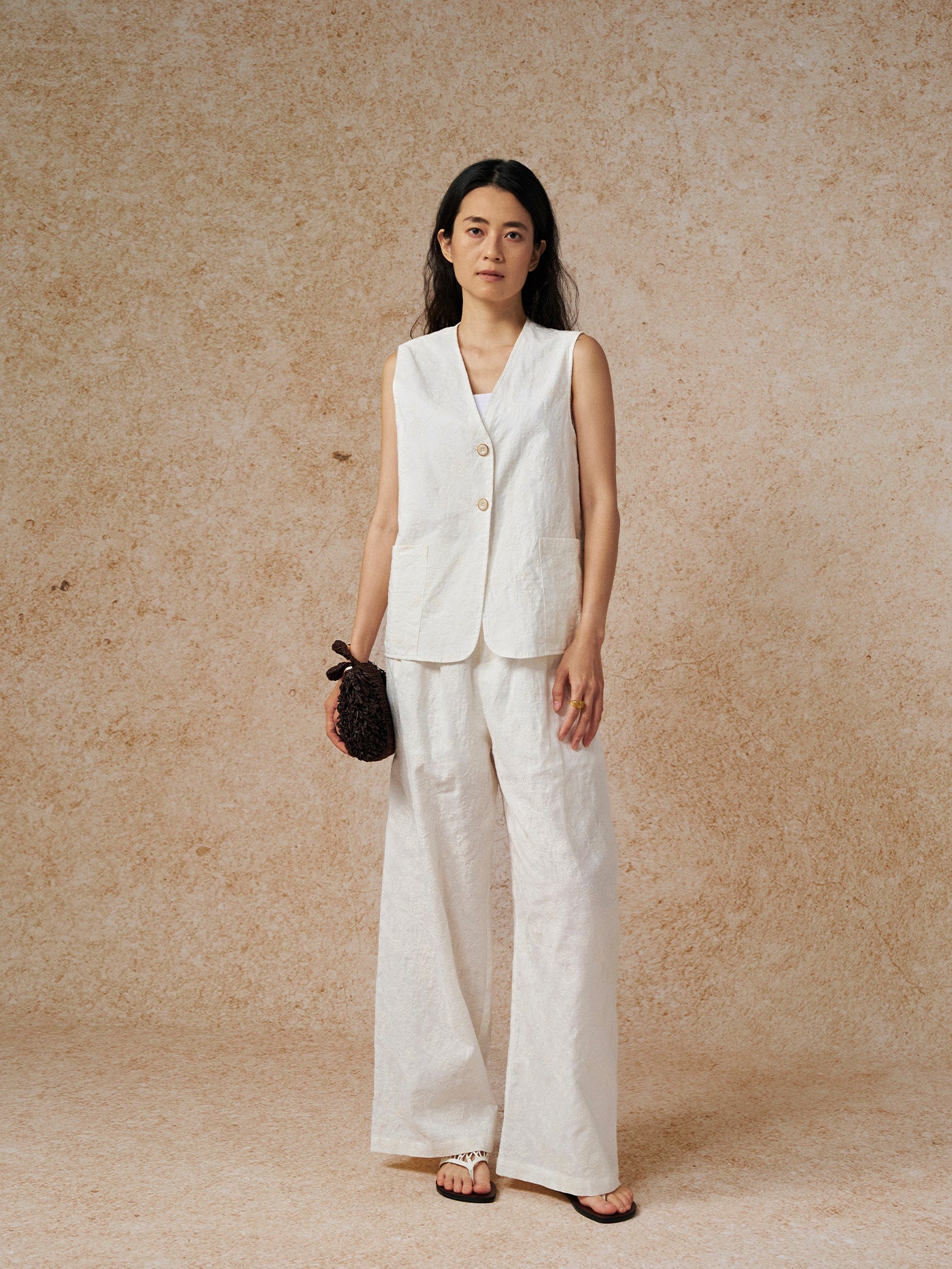 Textured V-neck Sleeveless Vest