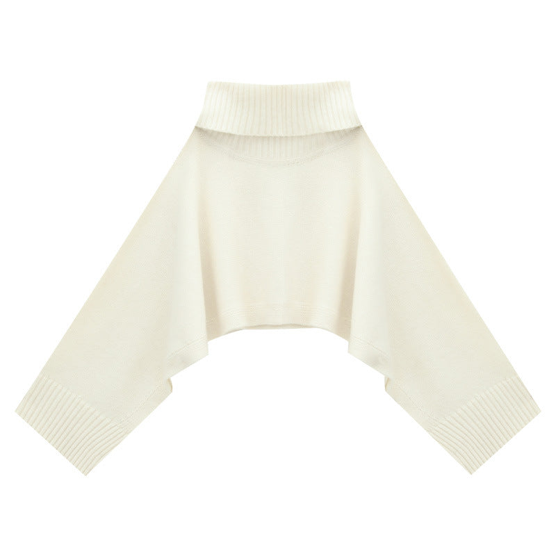Cropped Oversized Turtleneck Wool Knit Sweater