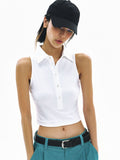 Sleeveless Polo Collar Crop Top