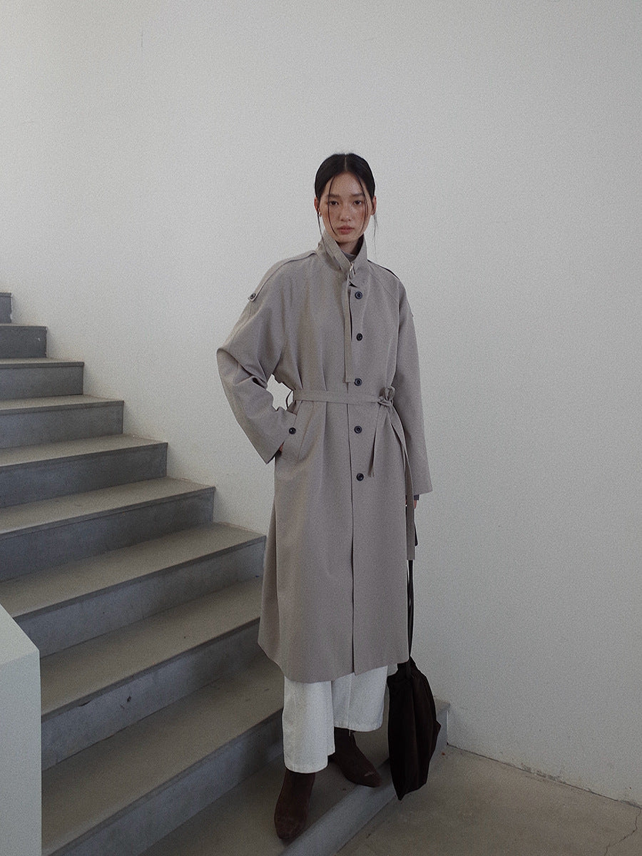 Belted Button-Front Longline Trench Coat