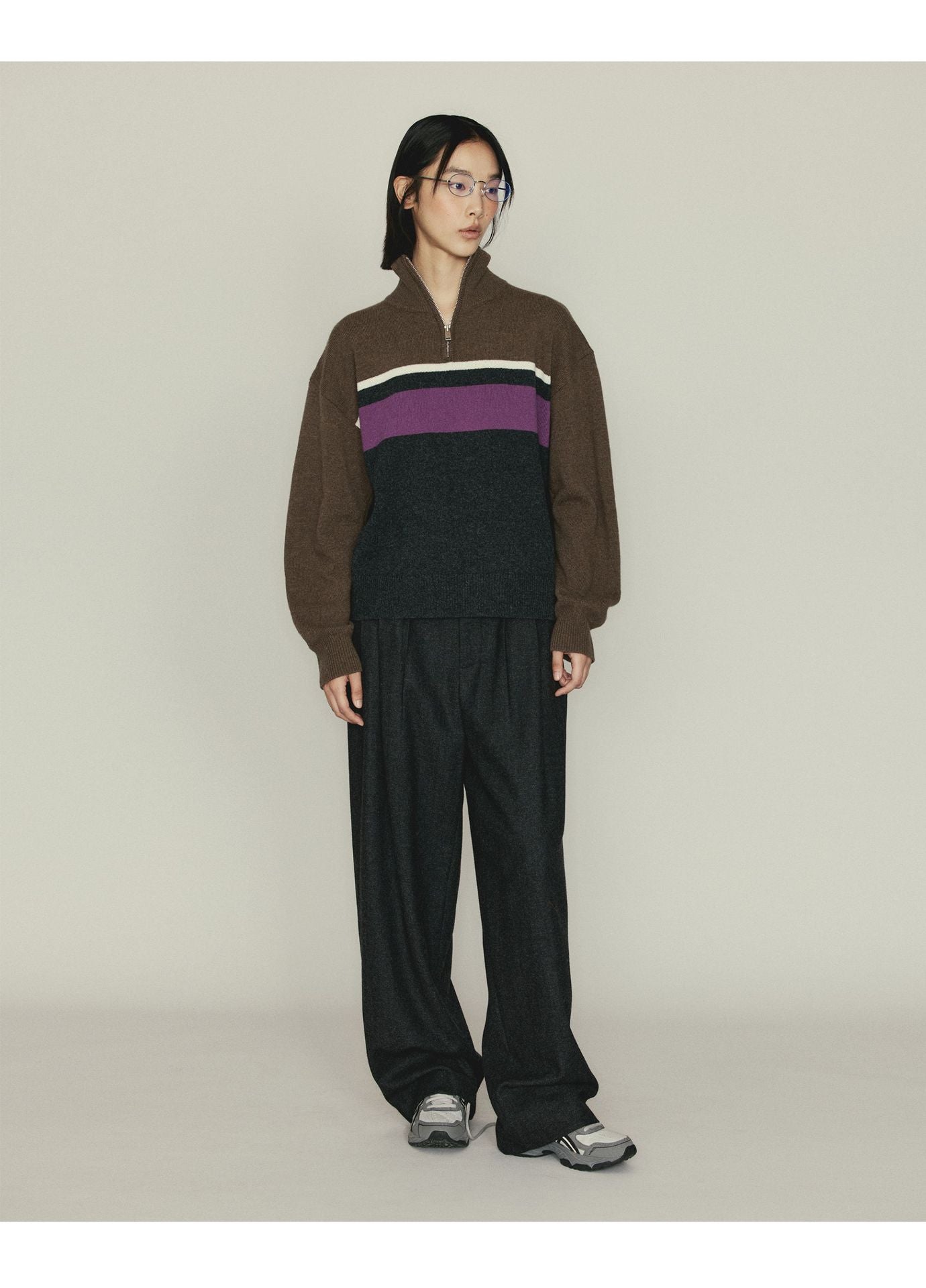 Versatile Herringbone Wool Blend Low-waisted Casual Trousers