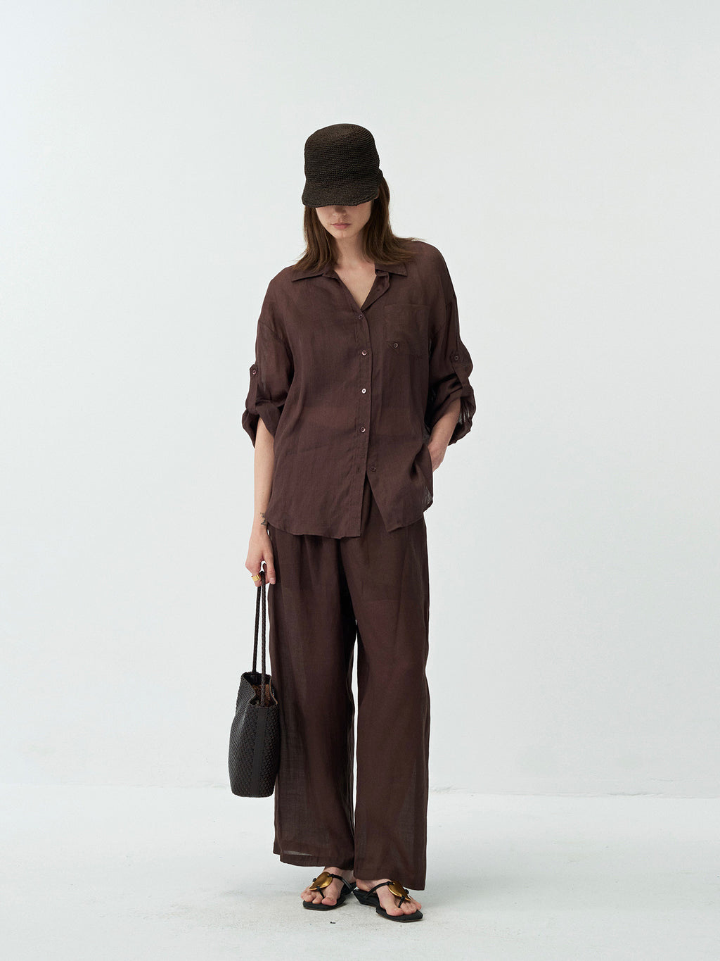 Butterfly Twisted Hollow Back Sheer Linen Shirt