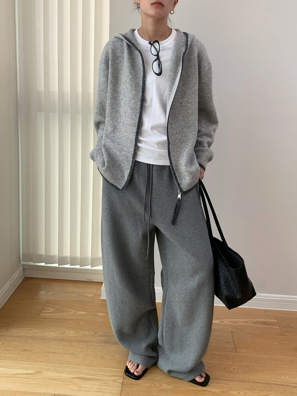 Drawstring Wide Leg Textured Sweatpants