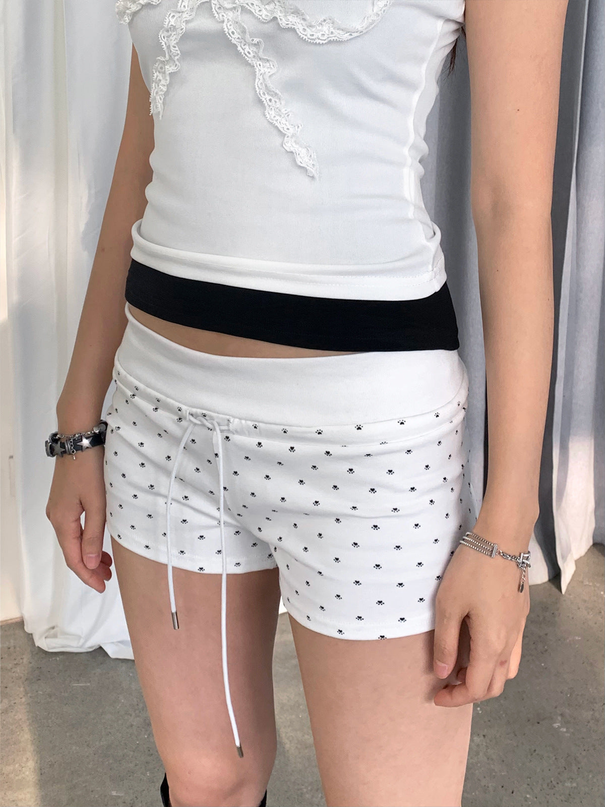 Cute Polka Dots Cotton Mini Sweat Shorts