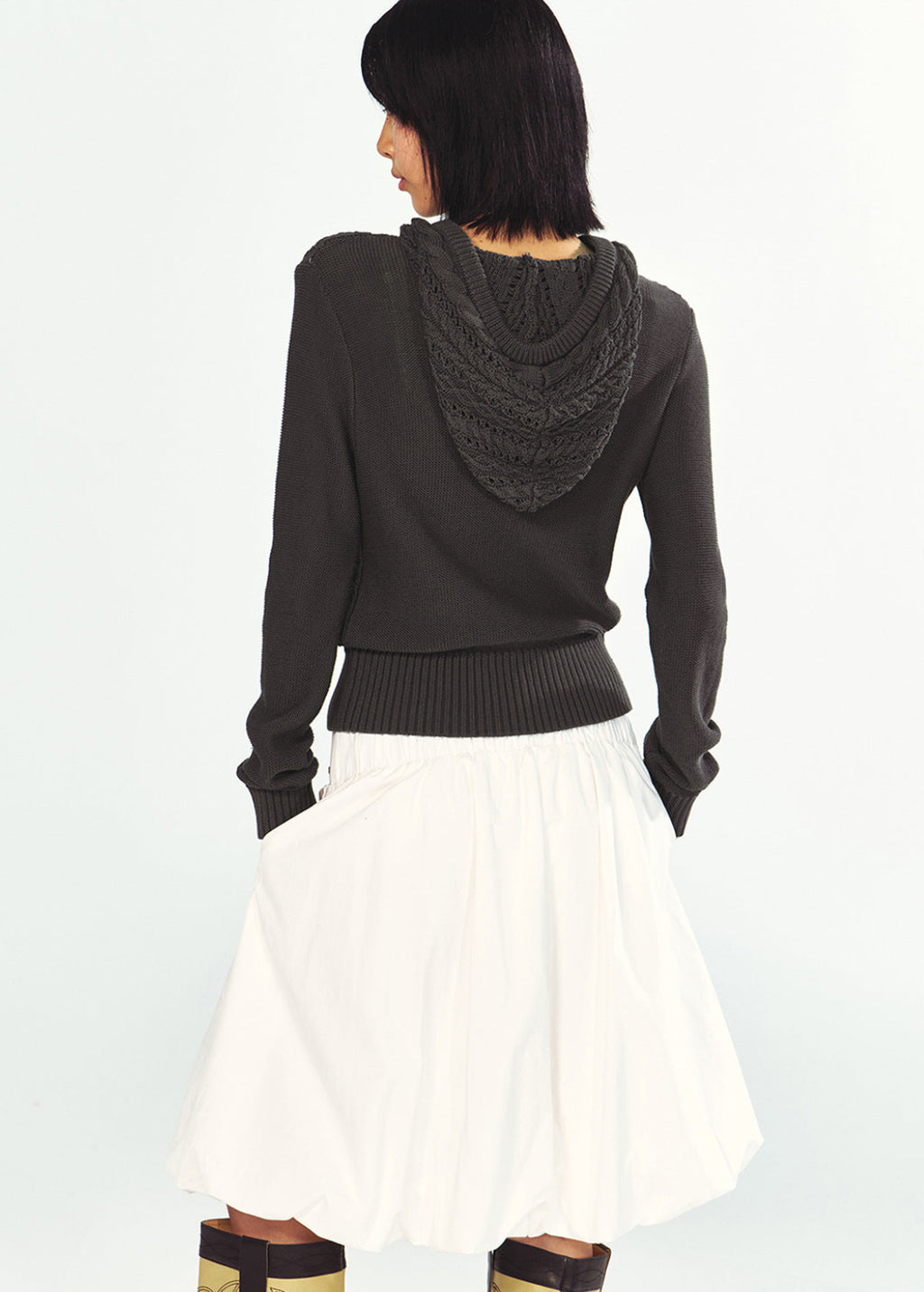 Openwork Cable-Knit Zip-Up Hooded Cardigan