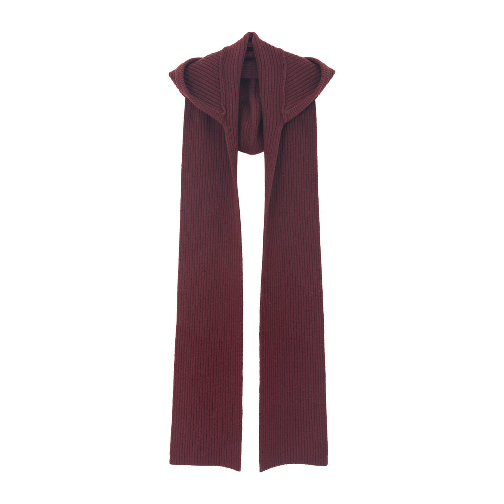Merino Wool Groove Ribbed Hooded Scarf