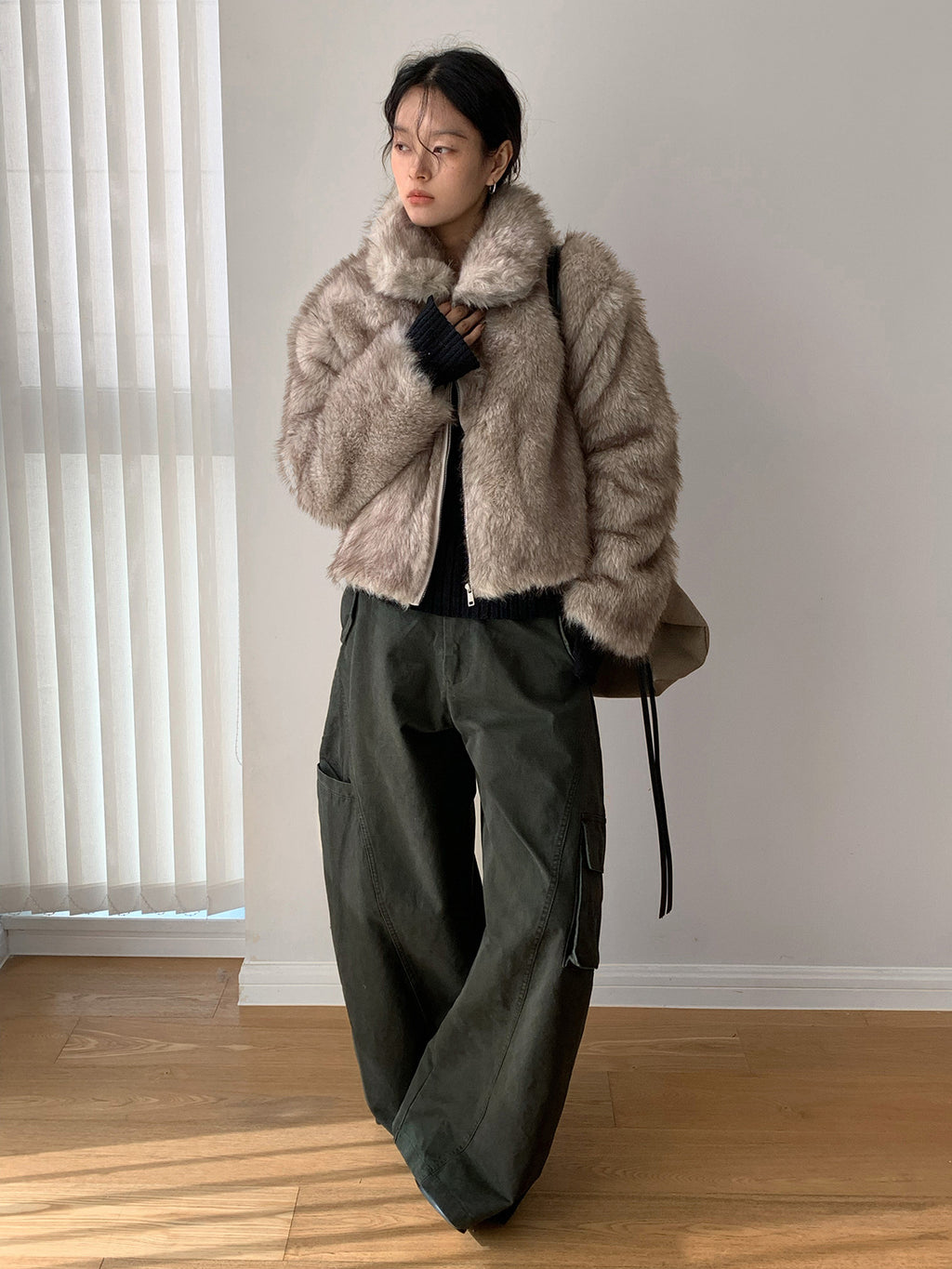 Baggy Wide Leg Cargo Pants with Angled Seam Detail