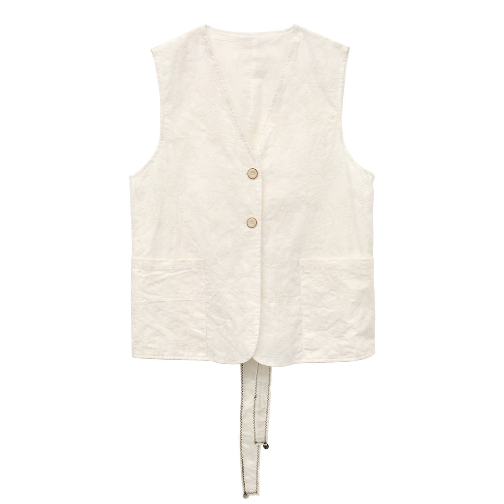Textured V-neck Sleeveless Vest