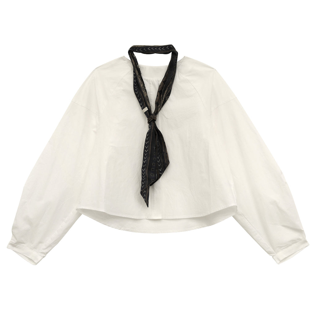 Crew Neck Long-Sleeve Elegant Tie Shirt