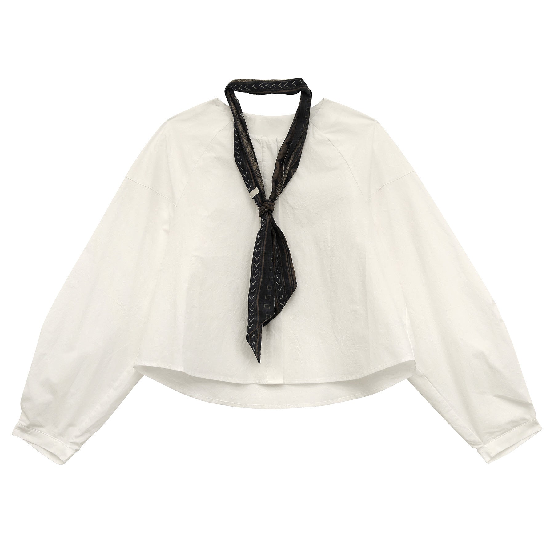 Crew Neck Long-Sleeve Elegant Tie Shirt