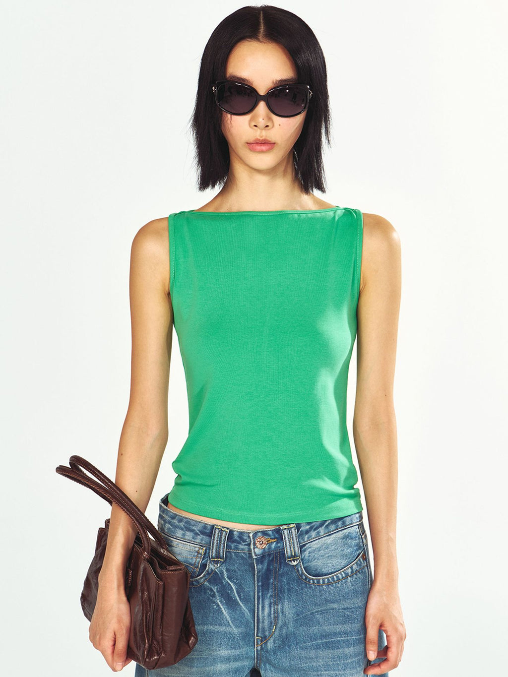 Boat Neck Sleeveless Slim Tank Top
