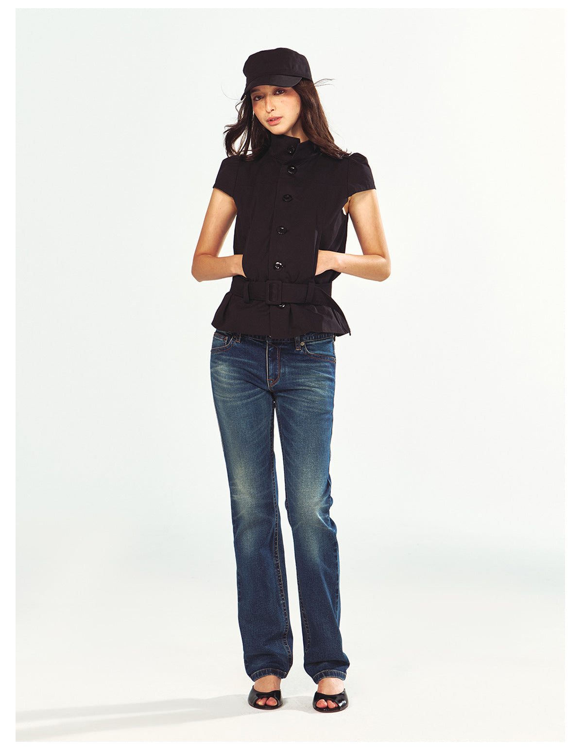 Fashionable Stand Collar Single-Breasted Buckle Lace-Up Jacket Top