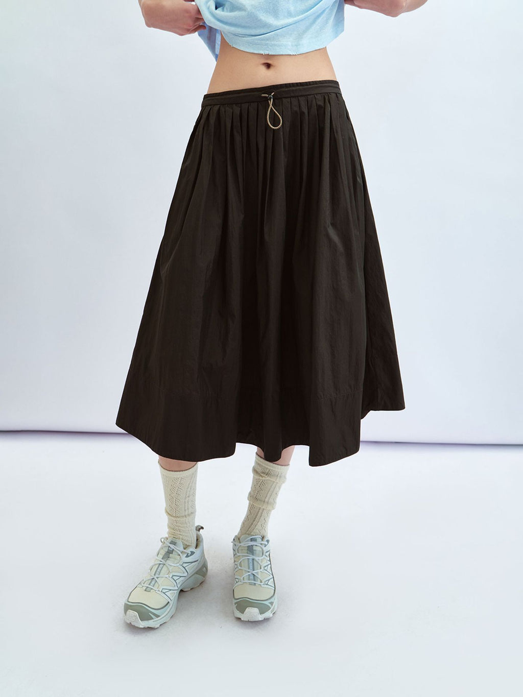 Elastic Waist Lightweight Midi Umbrella Skirt