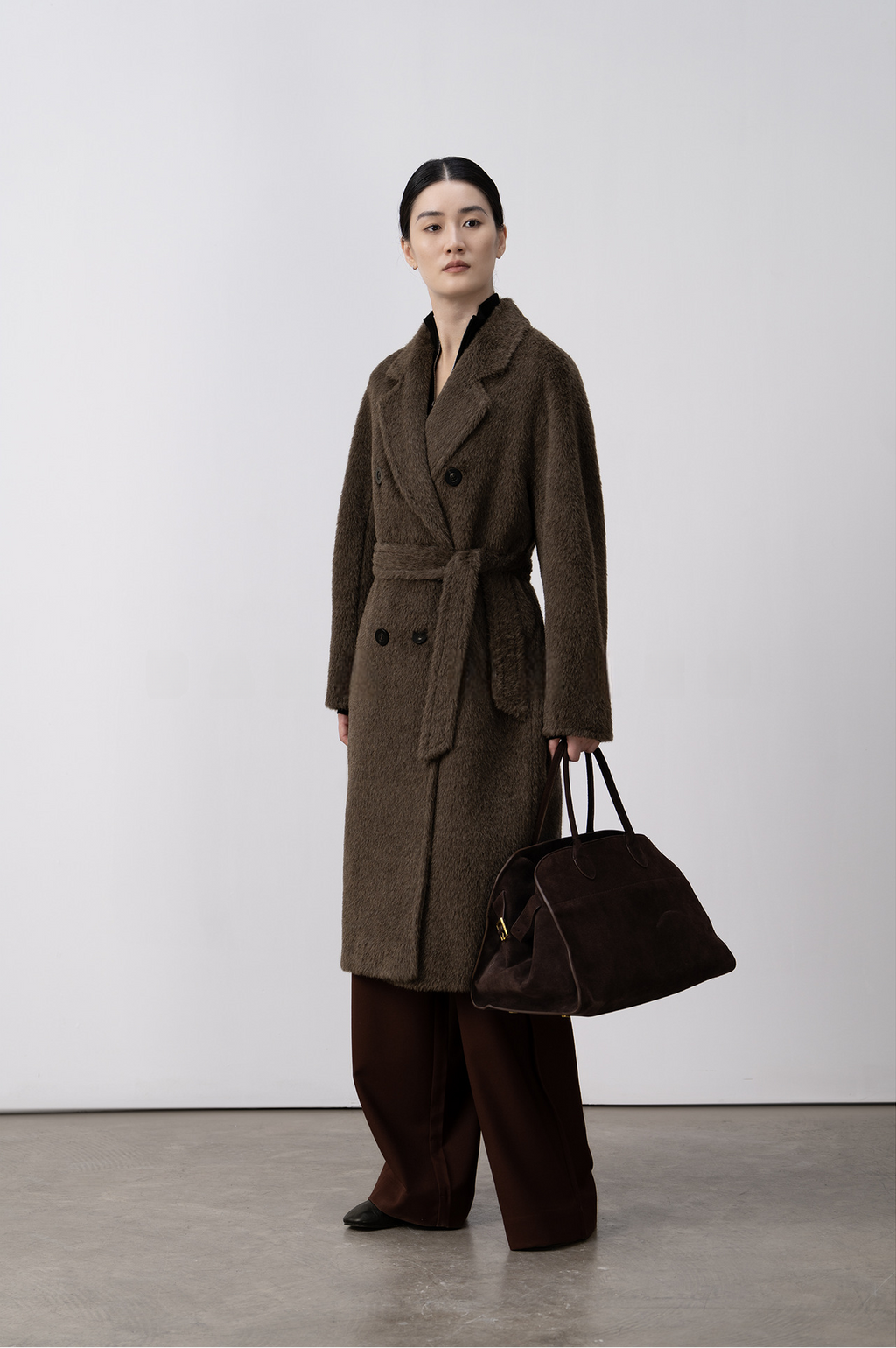 Merino Wool Fluffy Belted Long Coat
