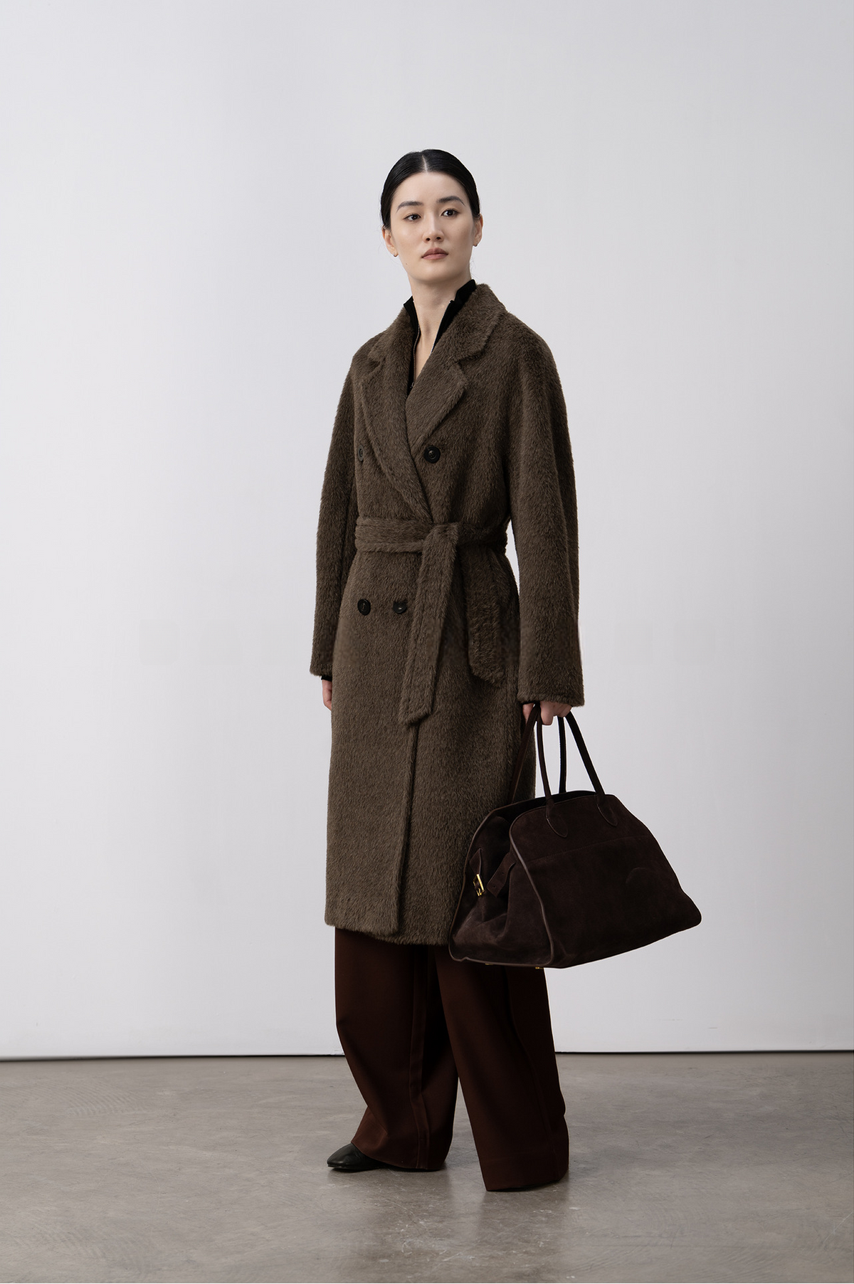 Merino Wool Fluffy Belted Long Coat