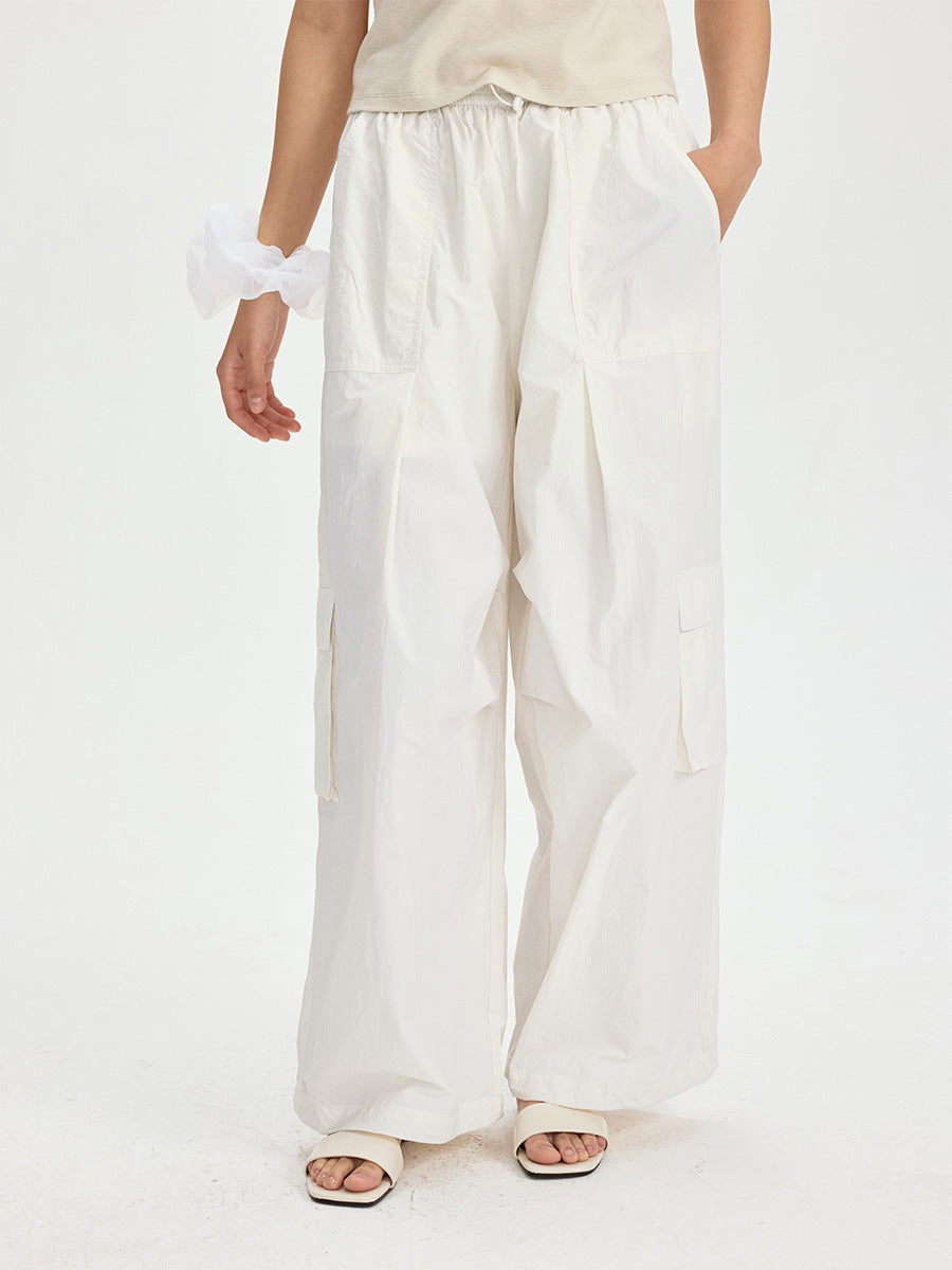 Elastic Drawstring Large Pocket Sporty Casual Pants