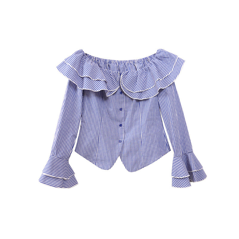 Off-Shoulder Gingham Ruffle Blouse