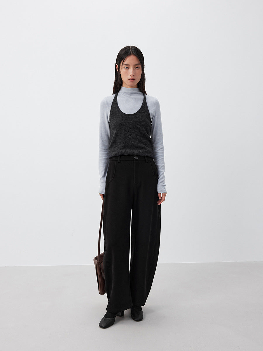High-Waisted Wide-Leg Ponte Pants with Contrast Seam Detailing