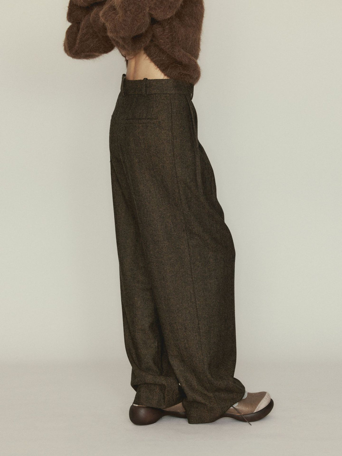 Versatile Herringbone Wool Blend Low-waisted Casual Trousers