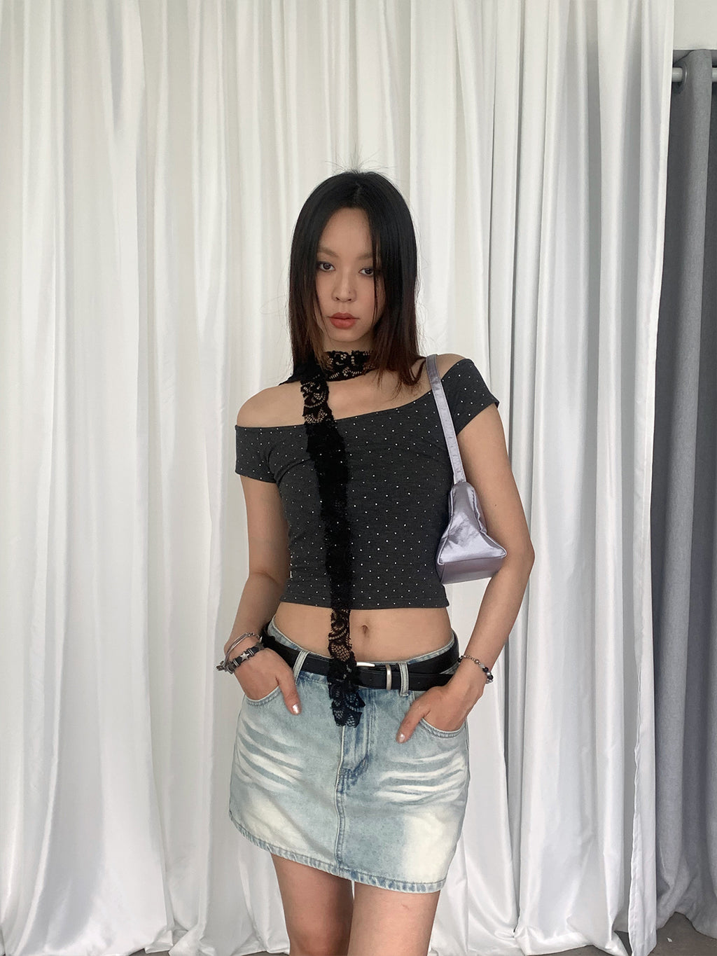 Off-Shoulder Polka Dots Crop Top