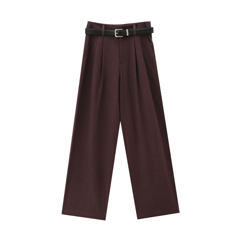 High-Waist Straight-Leg Dress Pants with Belt