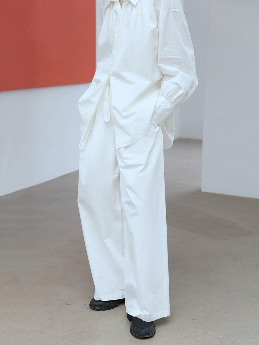 Crisp Cotton Wide-Leg Trousers