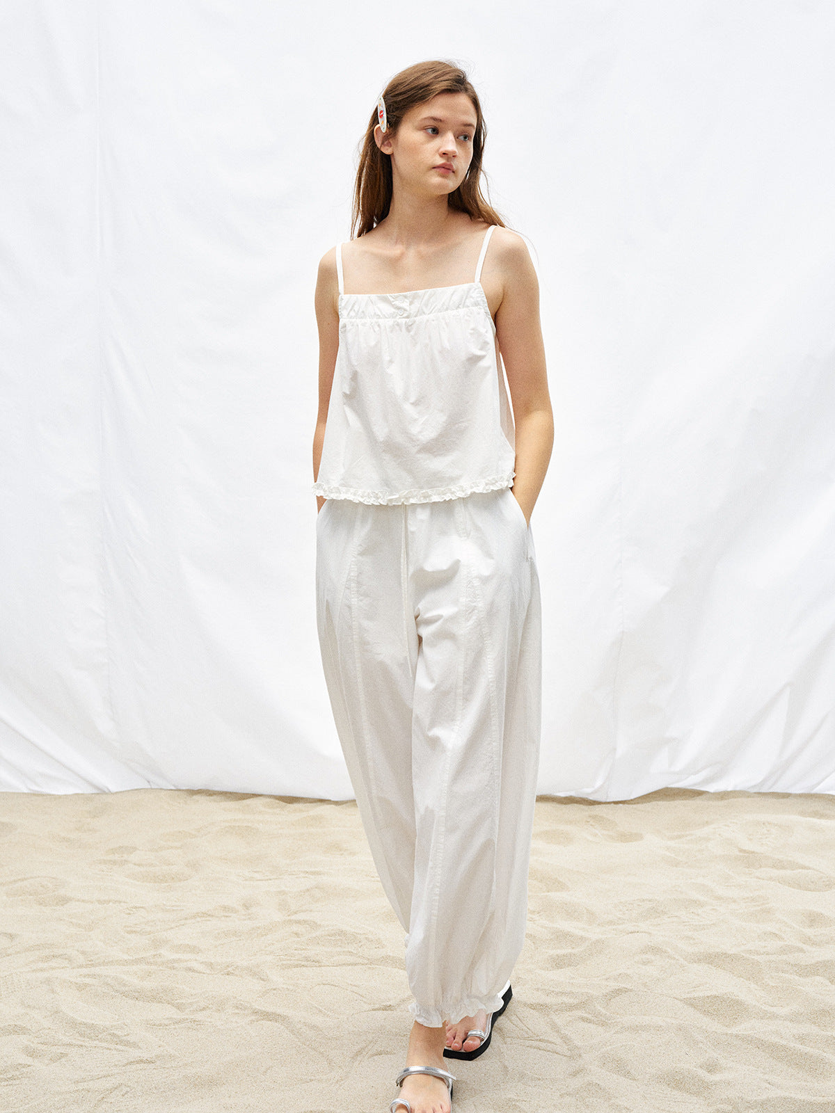 Cotton Buttoned Square Neck Tank Top