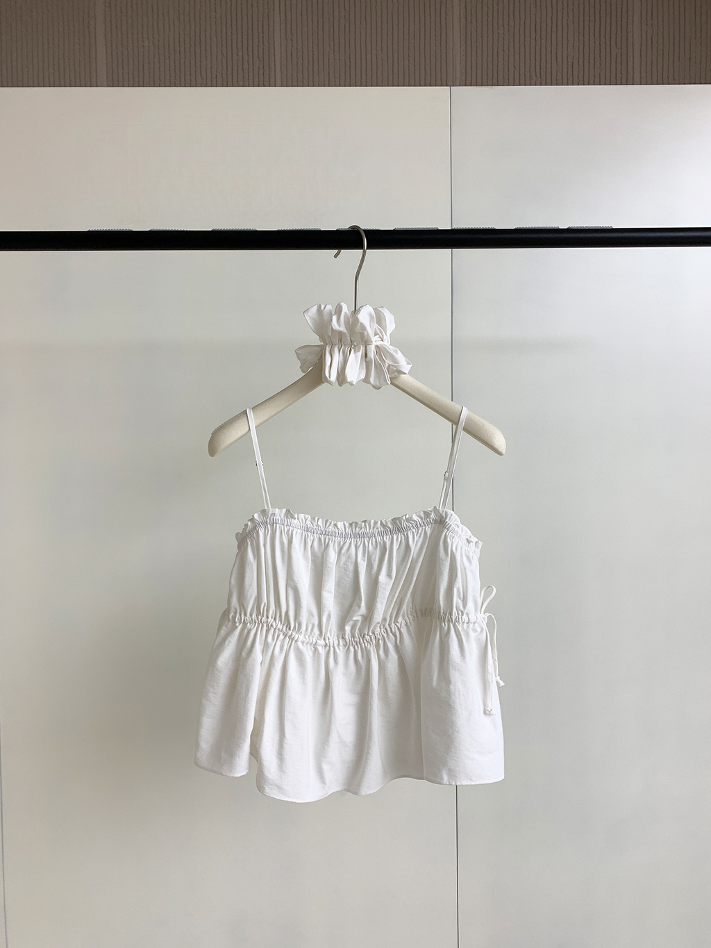Drawstring Waist Sleeveless Camisole Ruffle Top